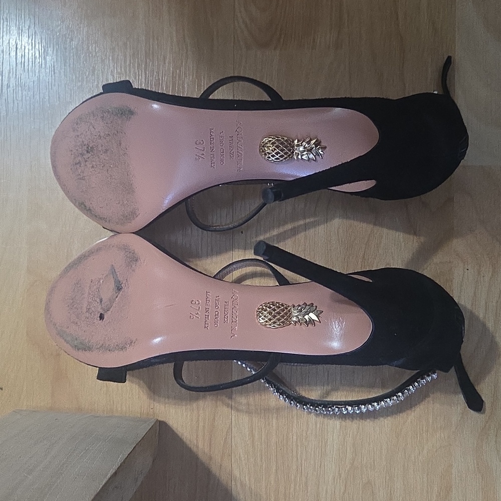 Aquazzura Constance Crystal 105mm Sandals 37 1/5 Black - Picture 7 of 10